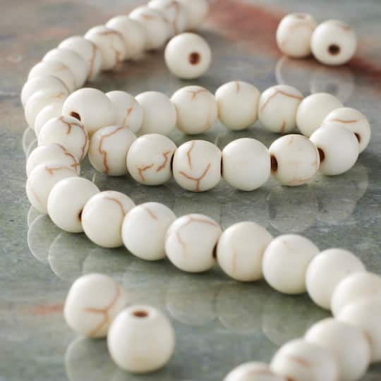 12 Pack: White Crackle Dyed Howlite Round Beads, 6mm by Bead Landing™